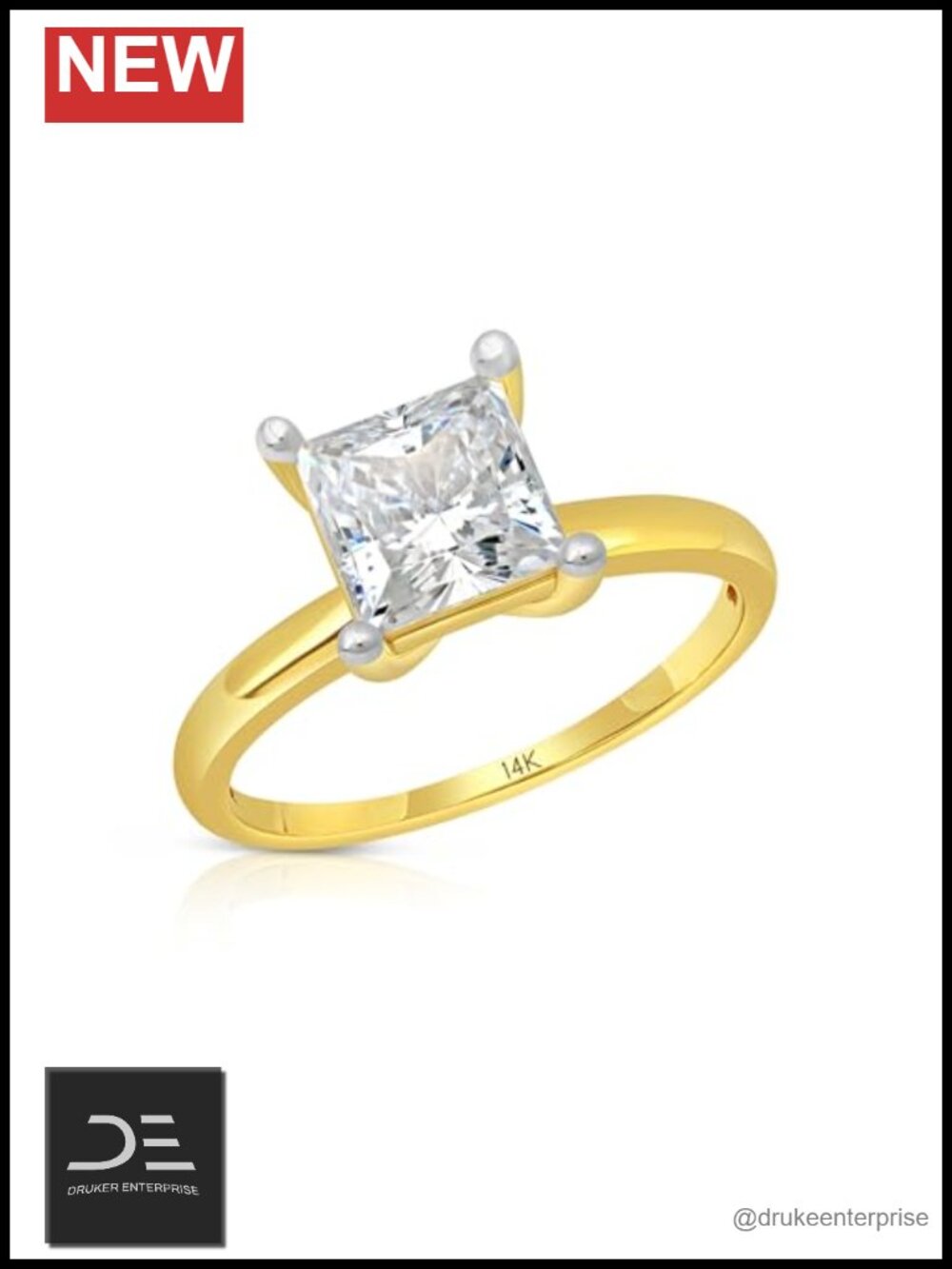Princess Cut Cubic Zirconia Solitaire Engagement Ring 14K Yellow Gold Size 7
